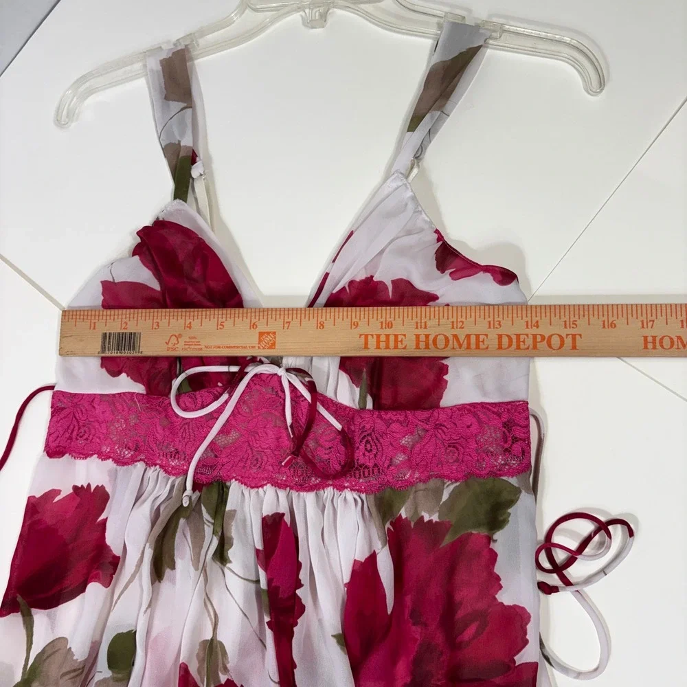 In Bloom by Jonquil Chiffon Floral Babydoll Chemise LRN110 Pink Magenta Women L‎